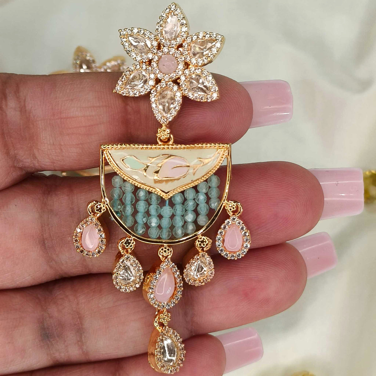 Ulka Mint Pink Danglers